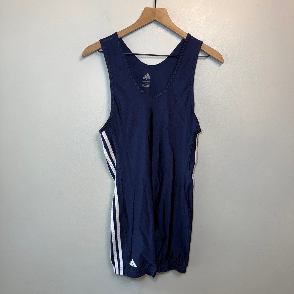 Adidas Men's Wrestling Singlet Navy Blue White 3-Stripe Size Medium Compression